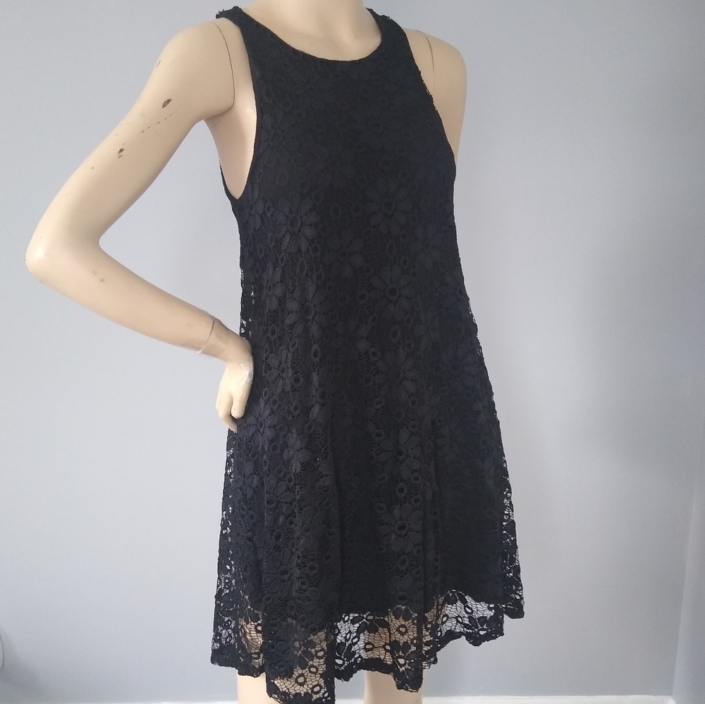 Ginger G Summer Black Lace Dress Sz M‎ Lined EUC